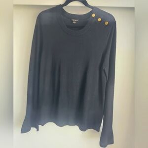 IMAN Women's Black Sweater with Gold Button Accents and Flaired Sleeves M